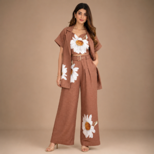 Blush Brown Floral Co-Ord Set with Blazer