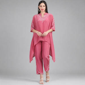 Rose Pink Embellished Kaftan Co-Ord Set