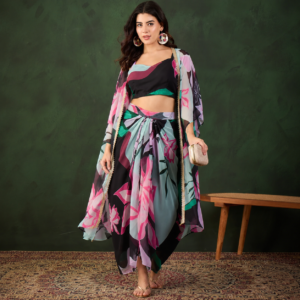 Midnight Bloom Printed Draped Co-Ord Set
