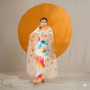 Sunset Bloom Printed Draped Saree Co-Ord Set