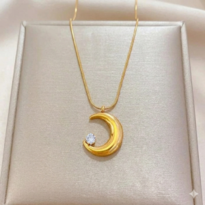 Elegant Crescent Moon Gold Pendant with Crystal Accent
