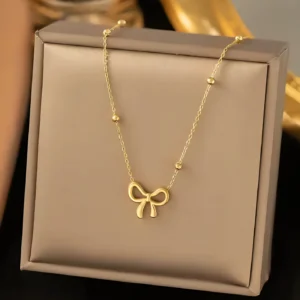Minimalist Gold Bow Pendant Necklace for Women