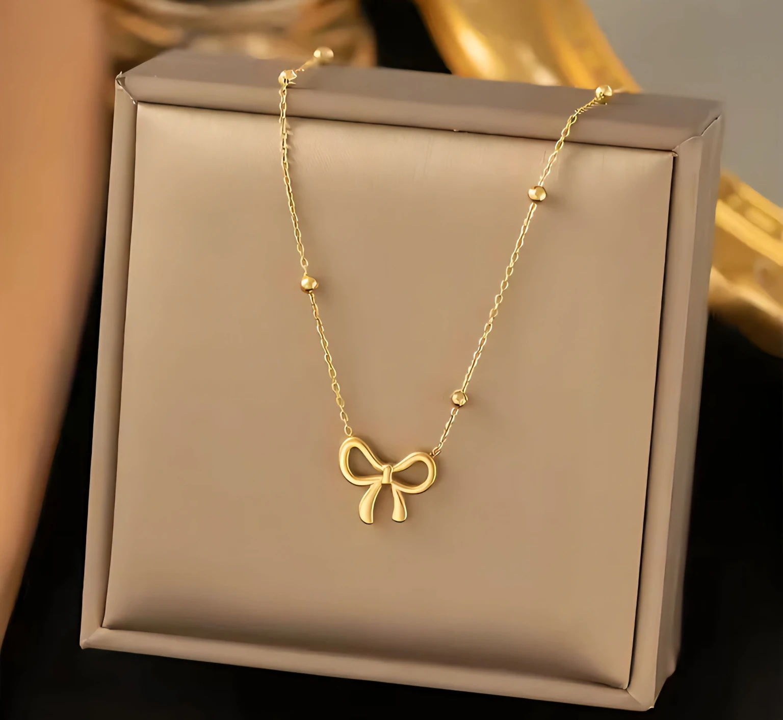 Minimalist Gold Bow Pendant Necklace for Women