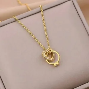 Luxury Interlocking Heart Gold Pendant Necklace with Crystal Accents